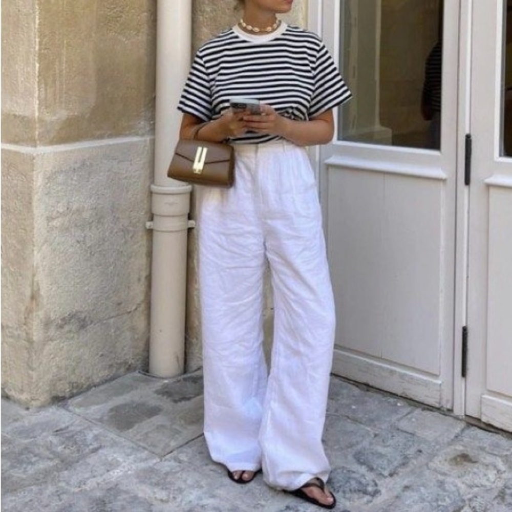 White Linen Straight Legs Pants